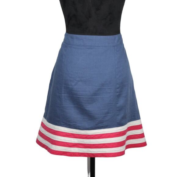 Boden Blue Linen Skirt with Pink and White Stripes on Hemline Size US 10R UK 14R - Picture 2 of 8